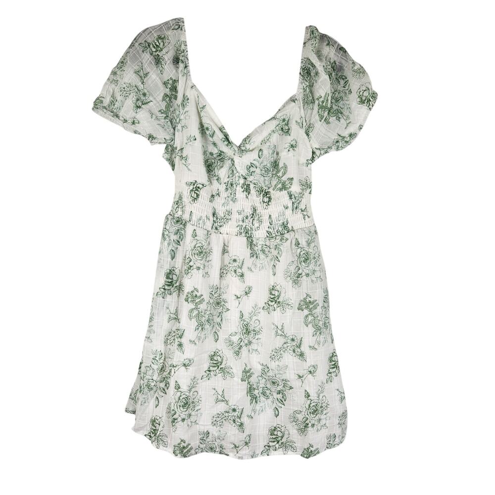 As U Wish White Green Floral Cottage Core Milk Maid Dress Large Romantic